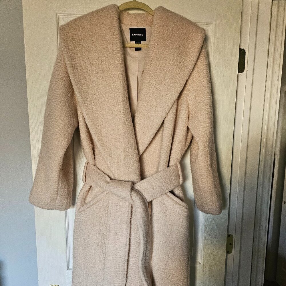 Express Wool Blend Belted Coat Size Large Ivory